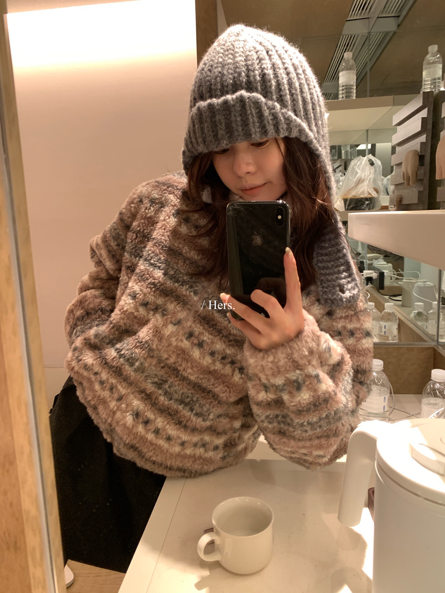 一勺甜 hers复古费尔岛杂色立领毛毛外套女2025冬季上衣92587