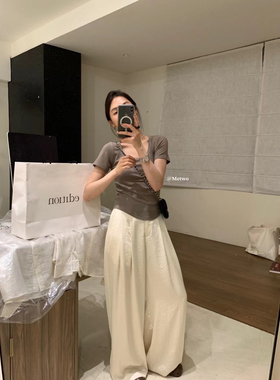METWO缎面高级神裤女韩版休闲风百搭高腰长裤夏季新款阔腿裤08319