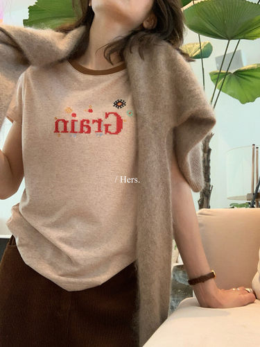 Hers字母印花前后图案短袖T恤女