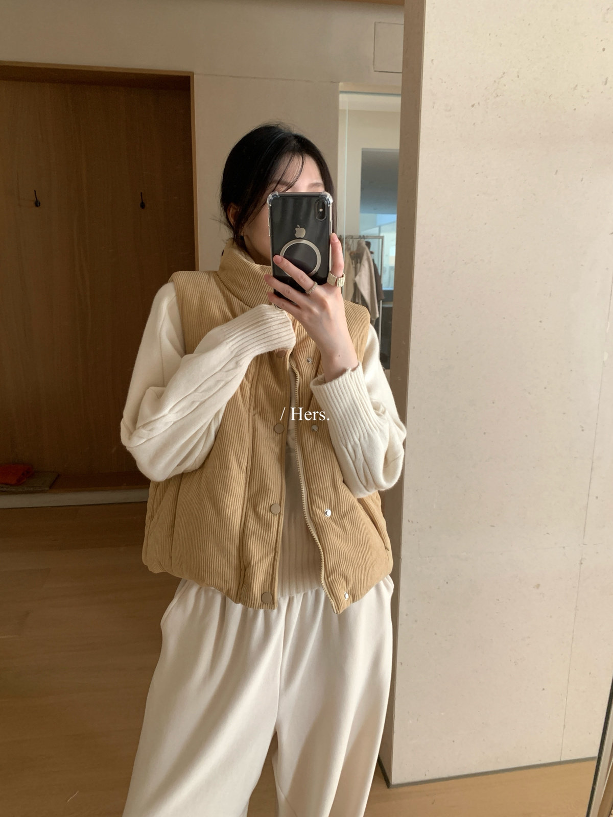 Hers灯芯绒棉服背心立领马甲女