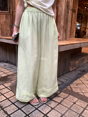 Hers蕾丝拼接休闲裤阔腿裤女