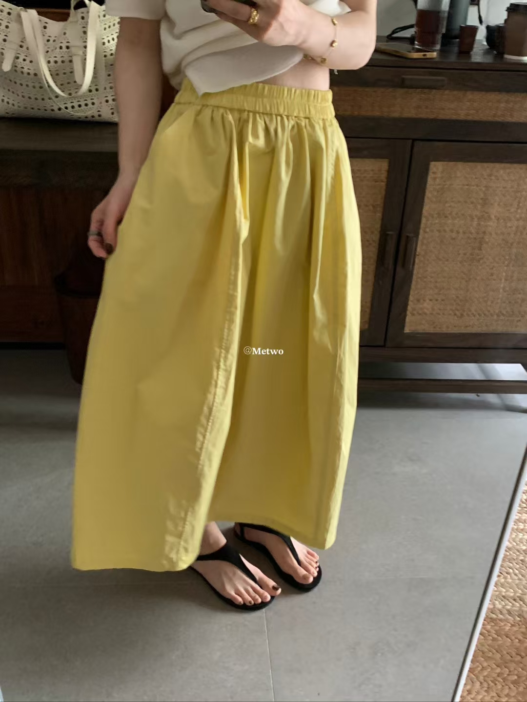 METWO 8094小鸡黄半裙女2025夏季新款法式高腰显瘦a字廓形半身裙