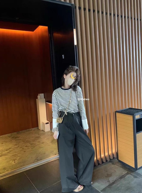 METWO碳灰色高腰工装阔腿裤女新款显瘦直筒休闲拖地裤子08018