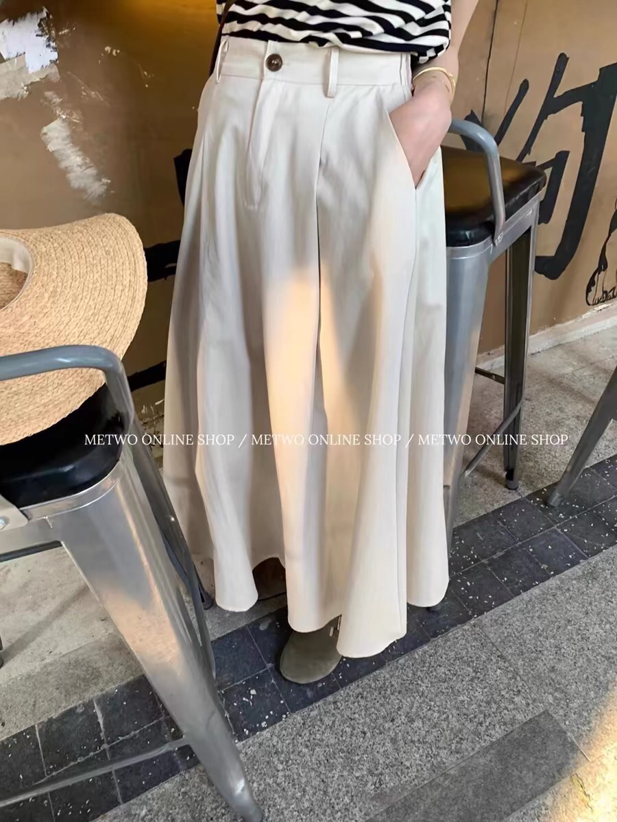 METWO奶白日系A字裙1305简约百搭纯色新款日常显瘦气质半身裙子女