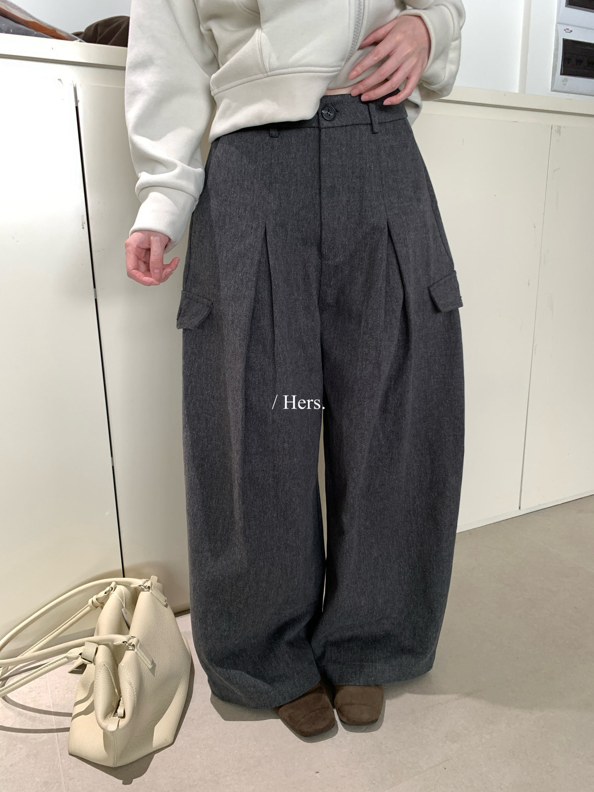 Hers冬季简约抓绒工装休闲裤女