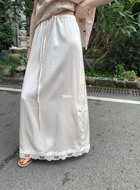 METWO hers高品质蕾丝拼接光感半身裙女夏季法式甜美花边裙20823