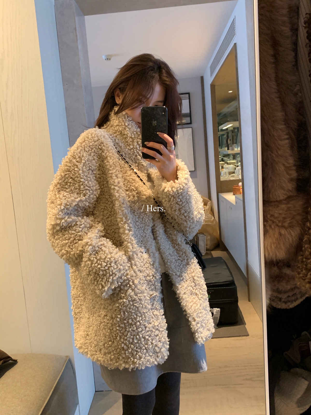 一勺甜 hers冬上圈圈毛中长款大衣女2025秋冬皮草毛毛外套92652
