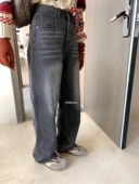 女2025冬显瘦高腰阔腿裤 一勺甜 hers百搭做旧复古抓毛牛仔裤 8656