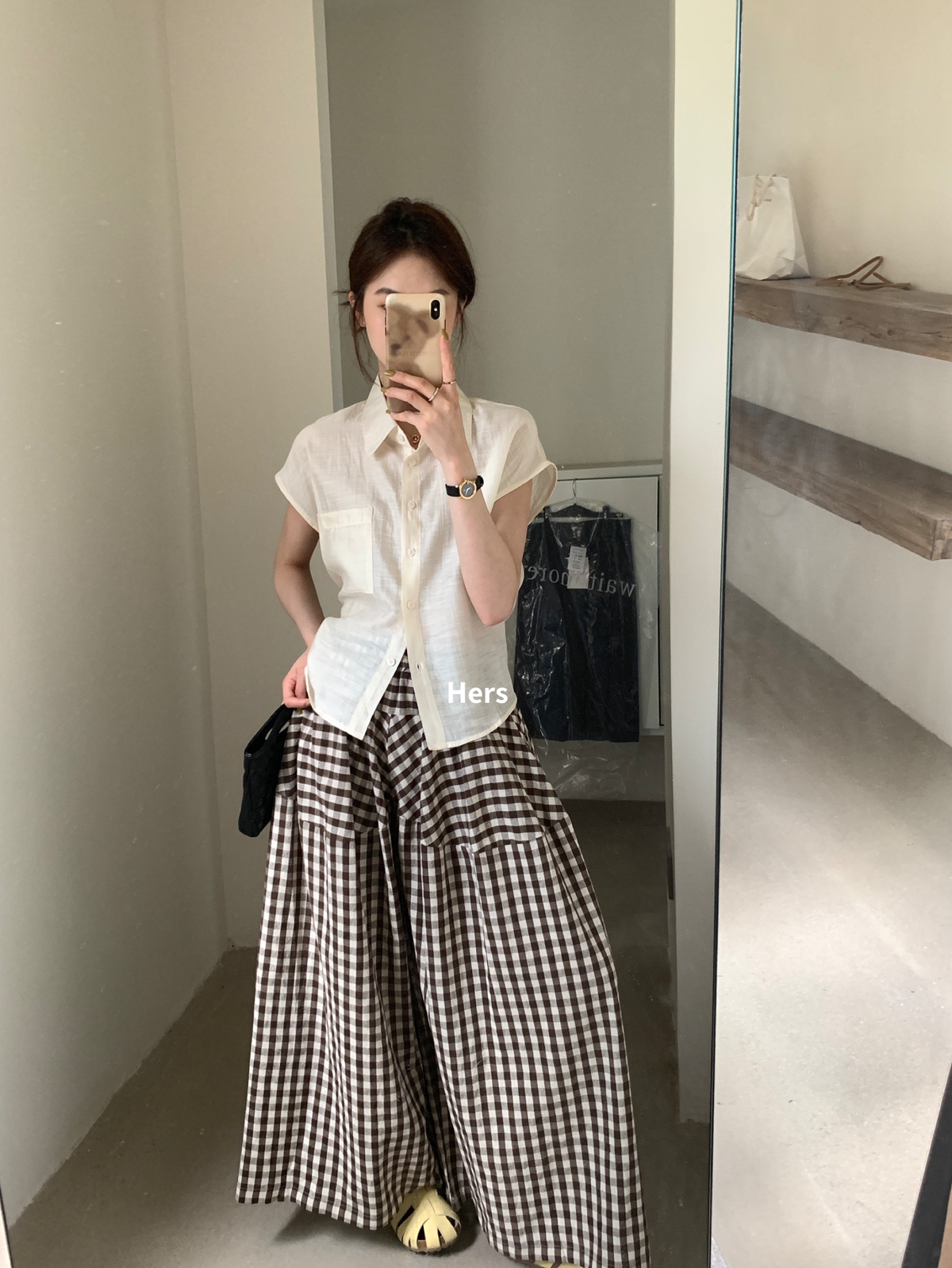 METWO 后绑带小飞袖衬衫女2025夏季韩系微透休闲收腰上衣 20900