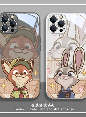 情侣手机壳苹果15ProMax新款iPhone13朱迪17/16尼克14Pro动漫xs疯狂动物城12mini卡通11男女8plus玻璃7p防摔