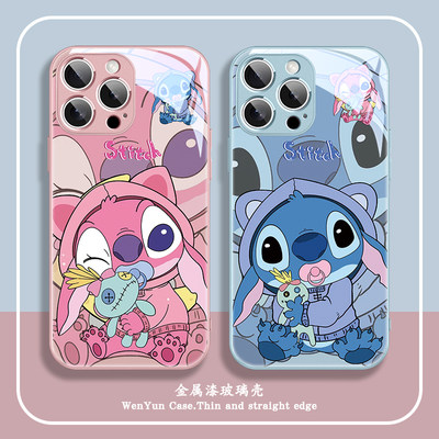 卡通史迪仔适用苹果手机壳玻璃