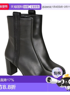 E. ARMANI 阿玛尼女士时尚Heleed 搭扣带白色徽标黑色短靴X3N147M