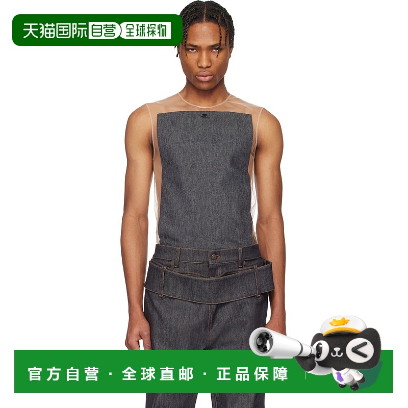 1h可退 潮奢 Courreges 男士 米色 & 灰色 Illusion Square Denim