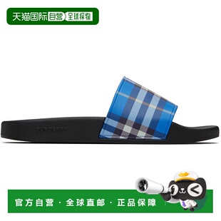 巴宝莉 男士 蓝色 1h可退 黑色格纹拖鞋 Burberry 8112742 潮奢