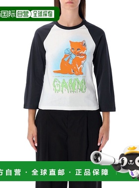 GANNI 女士T恤 T43413575151 AW2025 白色 BASEBALL TEE CAT