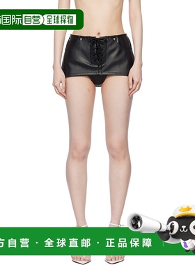 1h可退 潮奢 Pushbutton 女士 黑色系带合成皮革裙裤 PB2510407W