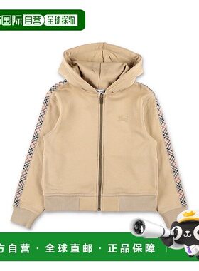 1h可退 潮奢 Burberry 巴宝莉 男童 Kid 棉质拉链格纹裁剪连帽衫