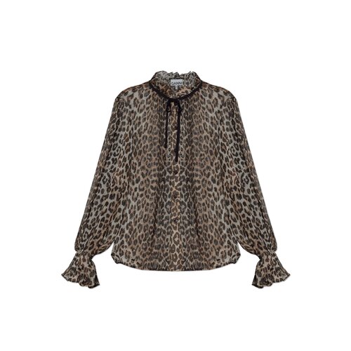 GANNI 女士衬衫 W05706973943 AW2025 棕色泡泡袖 Viscose Blouse