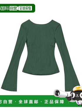 GANNI 女士T恤 W0740774 AW2025 绿色 Long sleeve top. Stretch