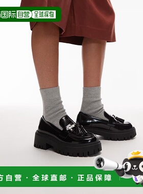 1h可退 潮奢 Topshop 女士 Cameron 流苏防滑鞋底鞋跟便鞋(黑色)