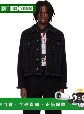 1h可退 潮奢 EGONLAB. 男士 黑色磨边牛仔夹克 SS25OU001