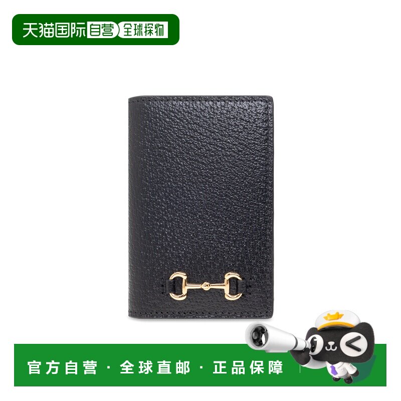 GUCCI 男士钱包 703214DJ20G1000 AW2022 黑色 饰马衔扣卡夹