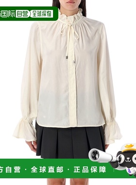 GANNI 女士衬衫 W09287071135 AW2025 白色 Fluid cupro tie shir