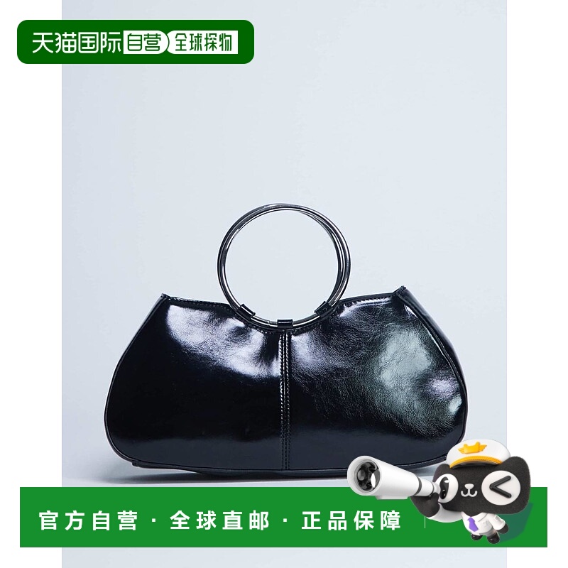 1h可退 潮奢 Topshop 女士 Griffith 金属圆环手柄手提包(黑色)