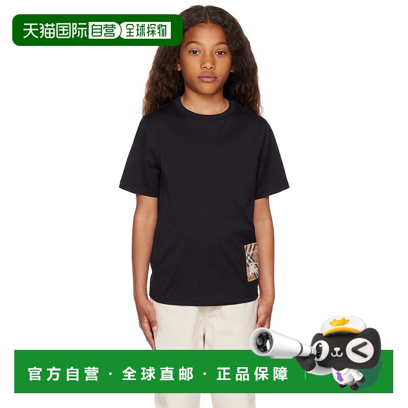 潮奢 Burberry 巴宝莉 女童 黑色 Check Label Cotton 儿童 T 恤