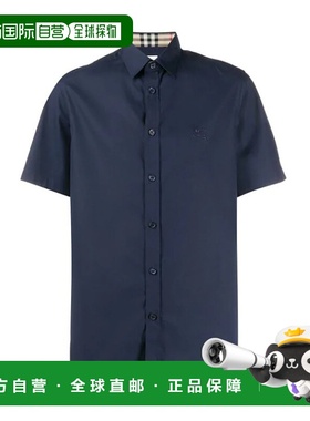 BURBERRY 男士衬衫 80257651 SS2020 蓝色 刺绣图案纽扣衬衫男装