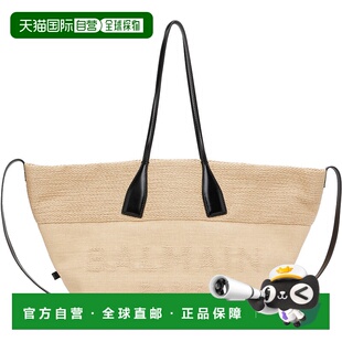 巴尔曼 女士 托特包 潮奢 FN1 Raffia Balmain Track 1h可退 驼色