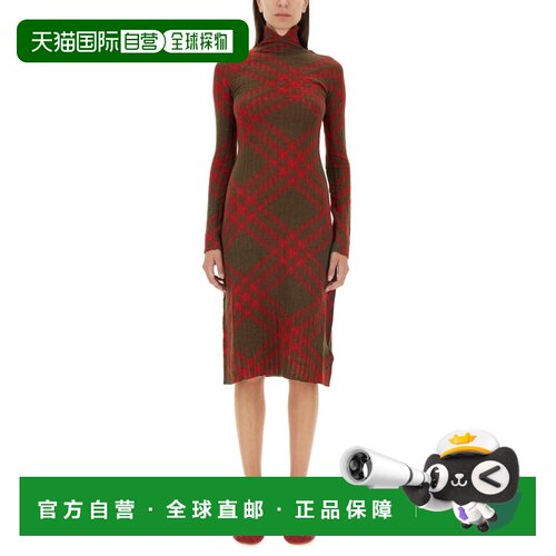 BURBERRY 女士连衣裙 8093580C1205 AW2024 红色 CHECK WOOL BLEN