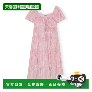 粉红色 GANNI AW2024 F9393038 泡泡纱分层连衣裙 女士连衣裙