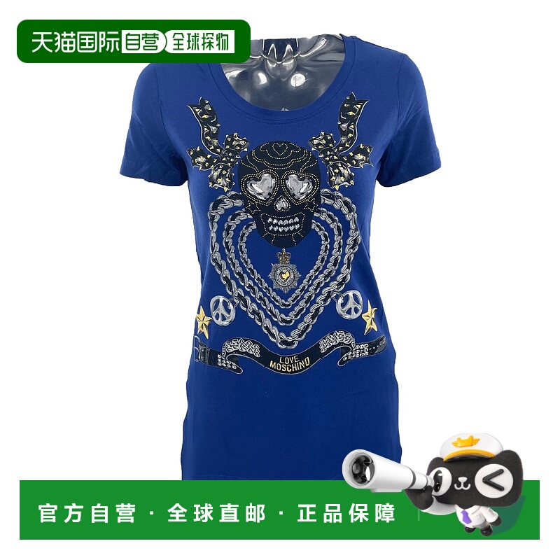 1h可退 MOSCHINO 女士T恤 W4F9830E1512W94 AW2024 蓝色 圆领短袖