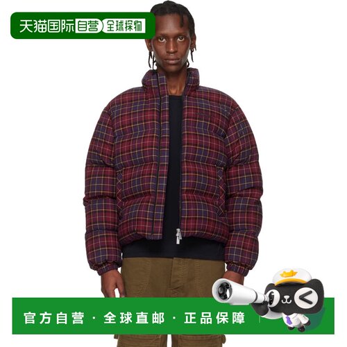 off-white 男士 酒红色 Spray Arrow Check Flannel 羽绒夹克 OME