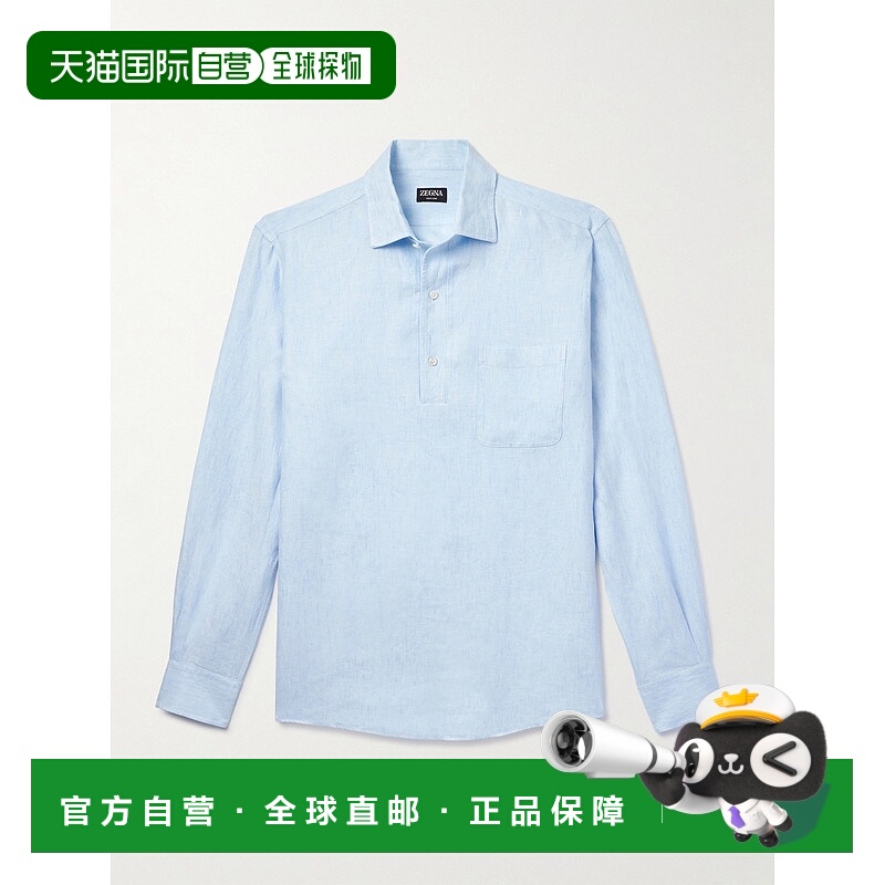 1h可退 潮奢 Zegna 杰尼亚 男士 Oasi 亚麻半开门襟衬衫 UFX51A9S