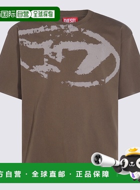 DIESEL 男士T恤 A130490DQAU5FP AW2025 绿色 仿旧植绒徽标T恤