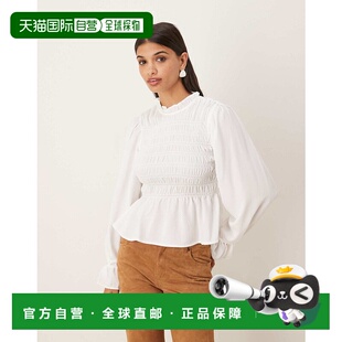 1h可退 潮奢 ASOS 女士 设计高领罩衫式长袖上衣(雪白)