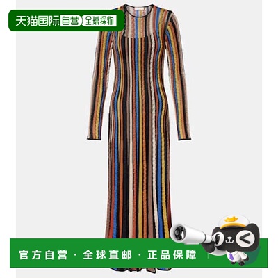 1h可退 潮奢 ULLA JOHNSON 女士 Albie 条纹金银锦缎长款连衣裙
