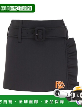 PRADA 女士半身裙 P157OH1S21F0806 SS2020 黑色 徽标荷叶边迷你