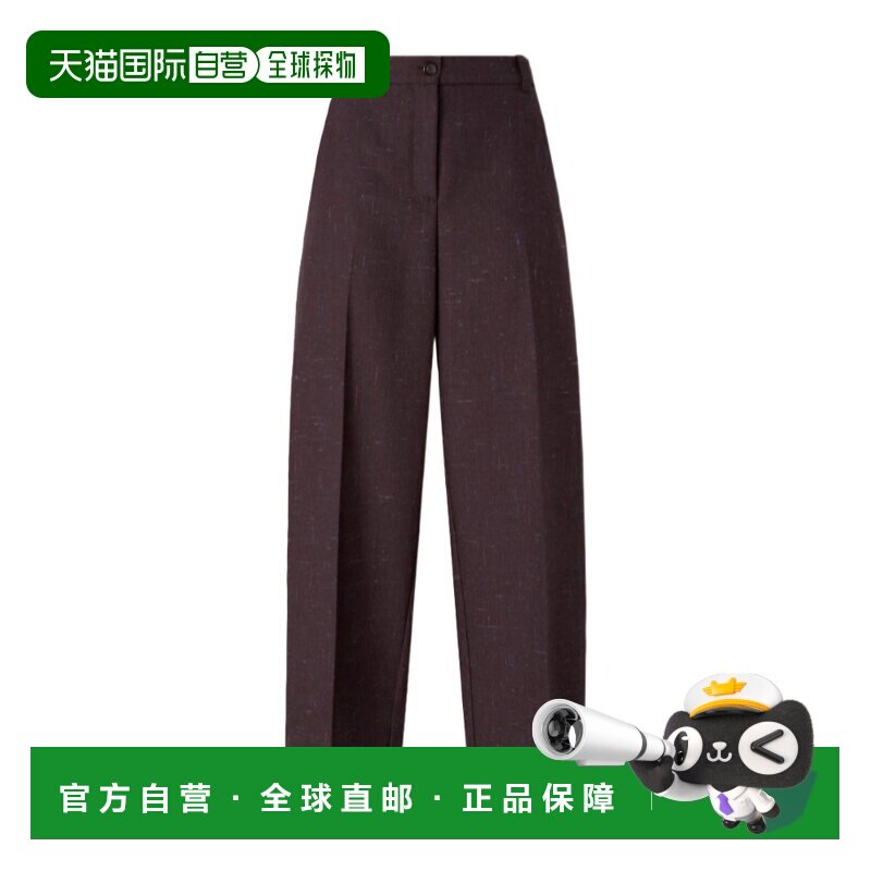 PINKO 女士休闲裤 107712A3MEYY2 SS2026 深棕色 粗纺帆布筒形裤
