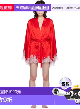 1h可退 潮奢 SKIMS 女士 红色 Silk Lace 浴袍 RBROBE10468W