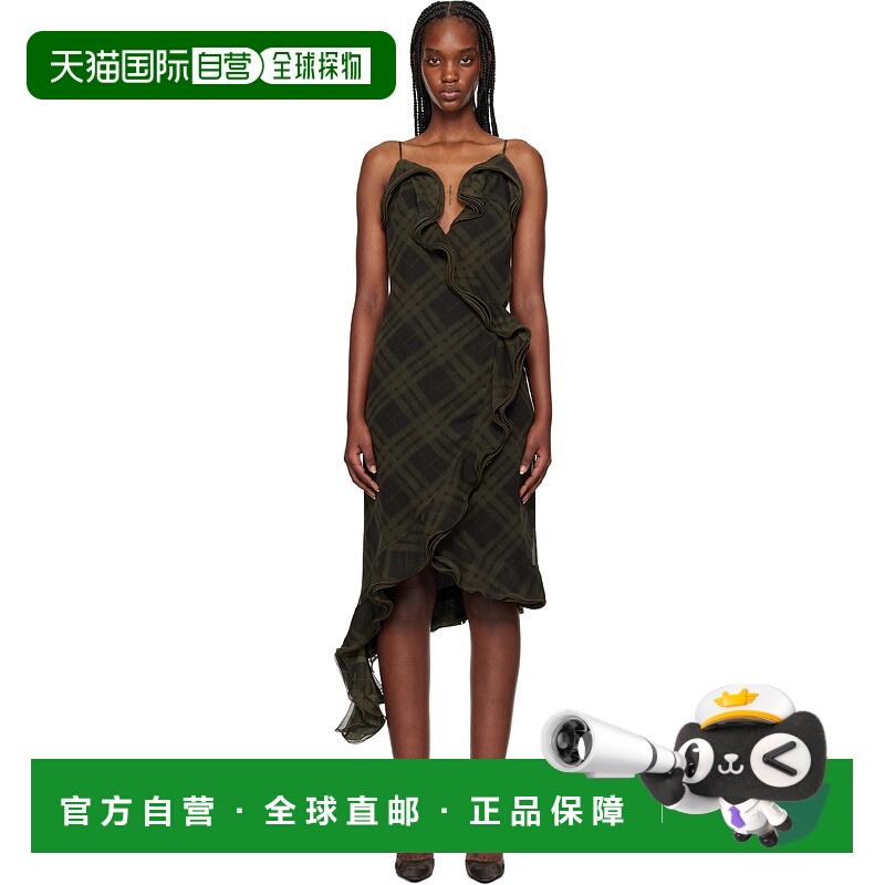 1h可退 潮奢 Burberry 巴宝莉 女士 绿色 Check Silk Wrap 连衣裙