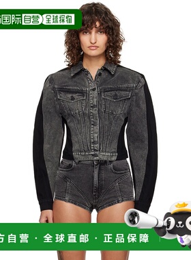 1h可退 潮奢 Mugler 穆勒 女士 黑色 Bi-Color 牛仔夹克 24F6VE04