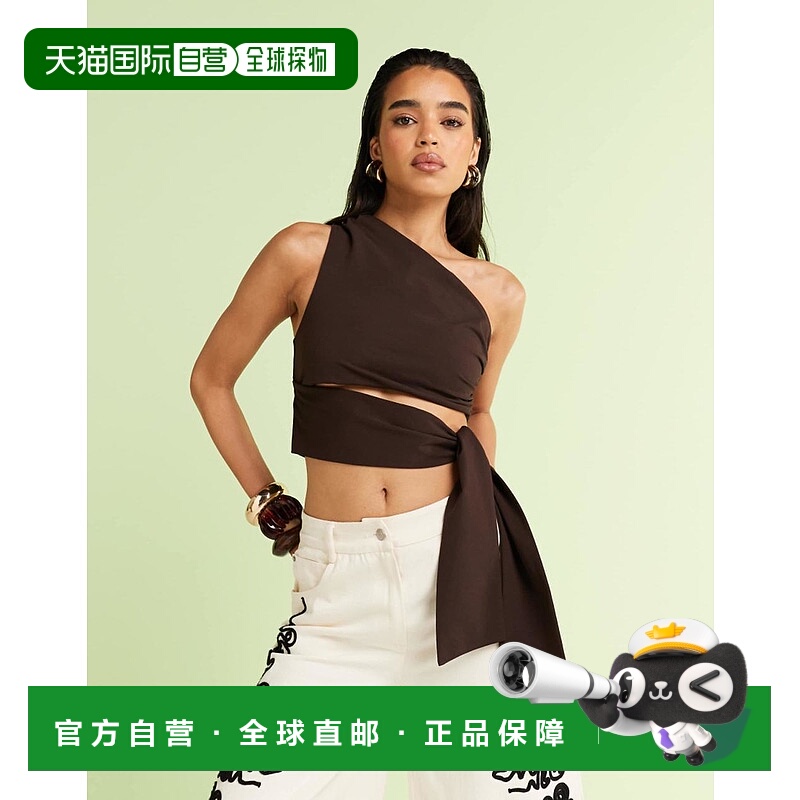1h可退 潮奢 ASOS 女士 设计简洁款单肩打结边巧克力色上衣