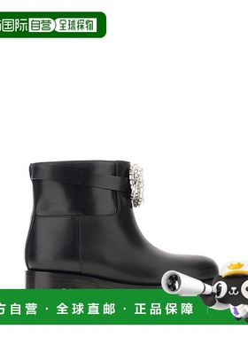 1h可退 潮奢 MACH & MACH 女士 黑色皮质短靴 PF24S075140CLFBLK