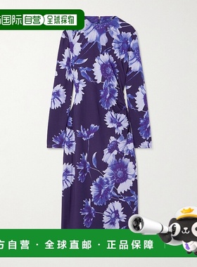 1h可退 潮奢 Erdem 女士 Troubridge 印花褶皱弹性针织中长连衣裙