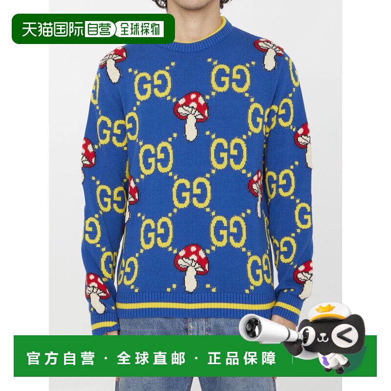 GUCCI 男士针织毛衣 742907XKDD94370 AW2023 蓝色 GG wool and c