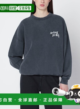 1h可退 潮奢 ANINE BING 女士 黑色水洗宽松款带Logo运动衫 A0812
