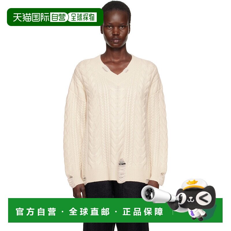 潮奢 Arch4 女士 灰白色 Valentina Cable V-Neck 毛衣 KNJP24